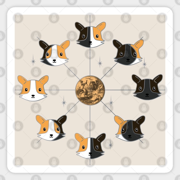 Kawaii Corgi Phases of the Moon Sticker by YourGoods